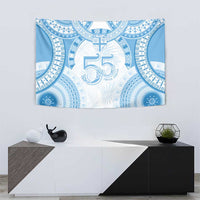 Bula Fiji Day 55th Anniversary Masi Tapa Tapestry Emerald Jubilee - Turquoise - Polynesian Pride