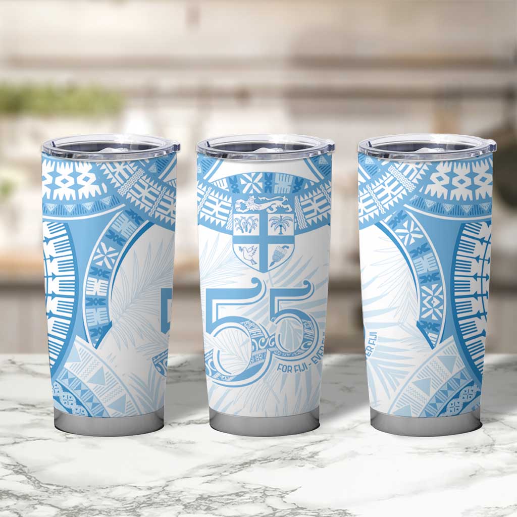 Bula Fiji Day 55th Anniversary Masi Tapa Tumbler Cup Emerald Jubilee - Turquoise - Polynesian Pride