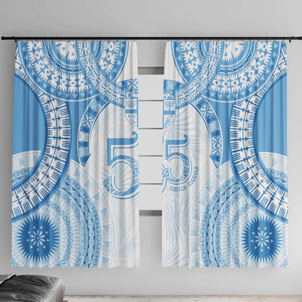 Bula Fiji Day 55th Anniversary Masi Tapa Window Curtain Emerald Jubilee - Turquoise - Polynesian Pride