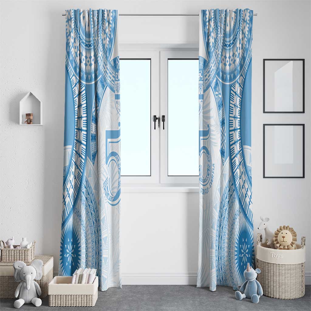 Bula Fiji Day 55th Anniversary Masi Tapa Window Curtain Emerald Jubilee - Turquoise - Polynesian Pride