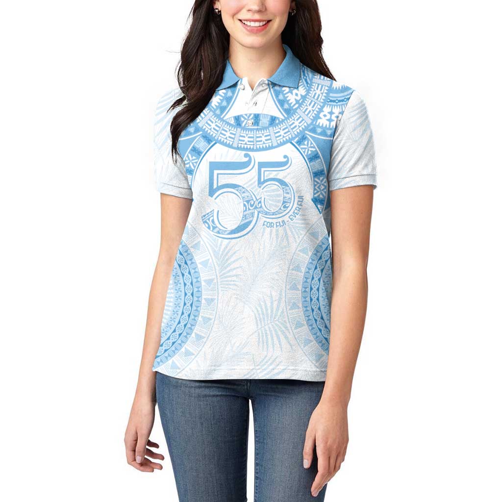 Bula Fiji Day 55th Anniversary Masi Tapa Women Polo Shirt Emerald Jubilee - Turquoise - Polynesian Pride