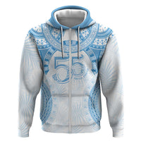 Bula Fiji Day 55th Anniversary Masi Tapa Zip Hoodie Emerald Jubilee - Turquoise - Polynesian Pride