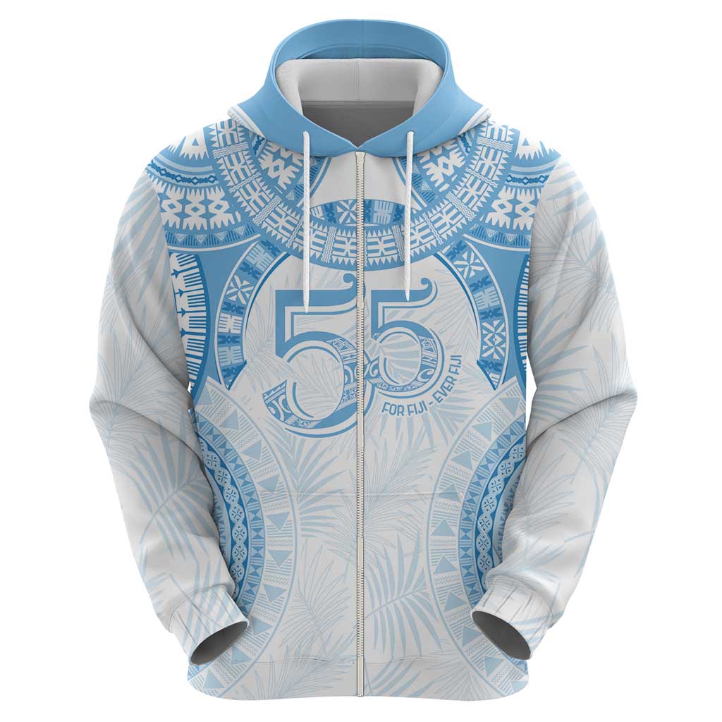 Bula Fiji Day 55th Anniversary Masi Tapa Zip Hoodie Emerald Jubilee - Turquoise - Polynesian Pride