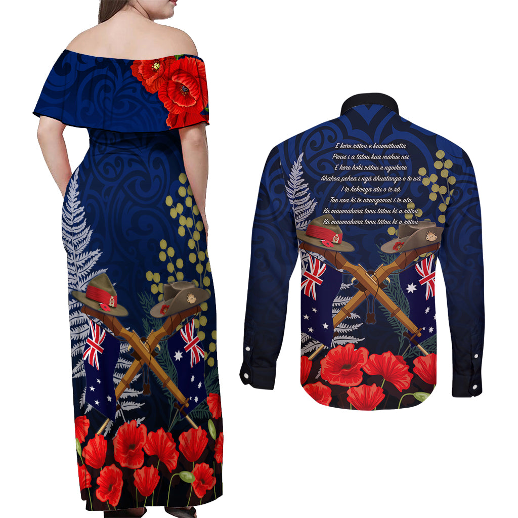 Anzac Day Aussie Mix Maori In Memories Couples Matching Off Shoulder Maxi Dress and Long Sleeve Button Shirt LT7 - Polynesian Pride