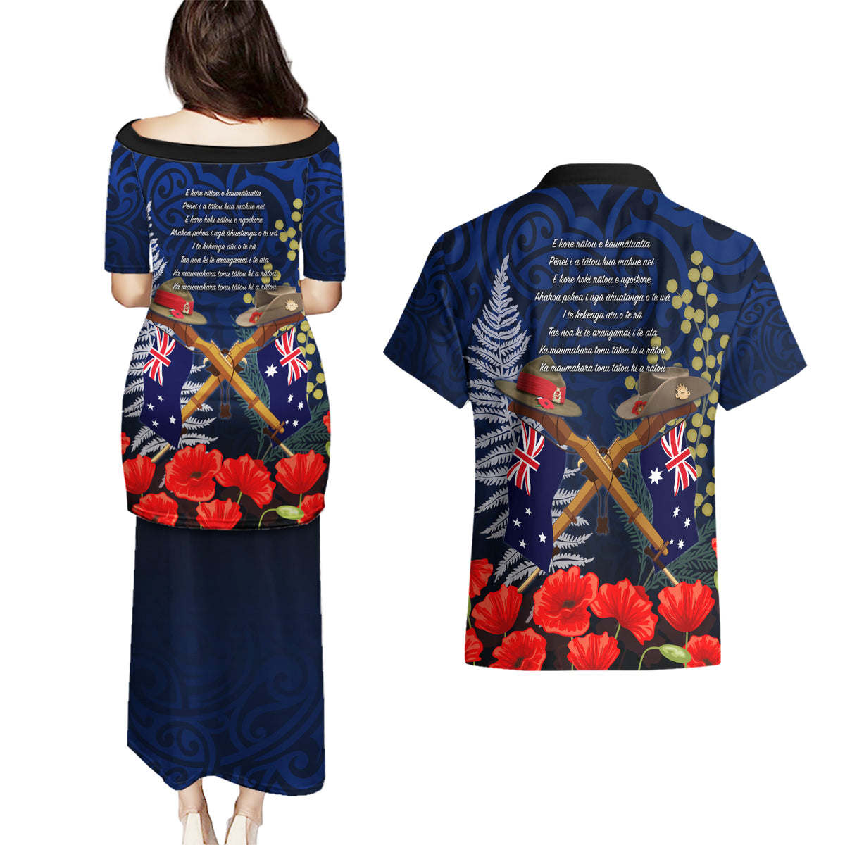 Anzac Day Aussie Mix Maori In Memories Couples Matching Puletasi and Hawaiian Shirt LT7 - Polynesian Pride