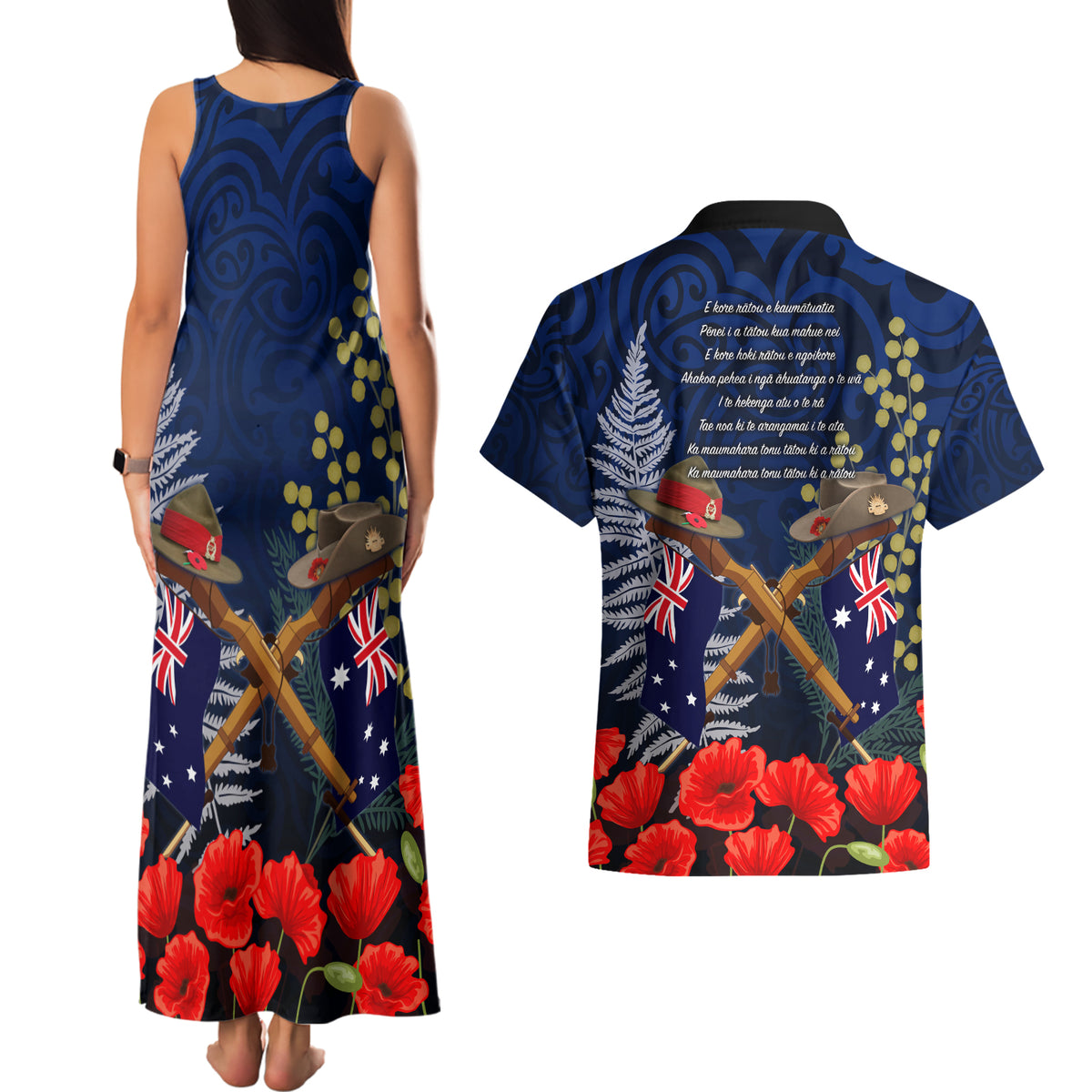 Anzac Day Aussie Mix Maori In Memories Couples Matching Tank Maxi Dress and Hawaiian Shirt LT7 - Polynesian Pride