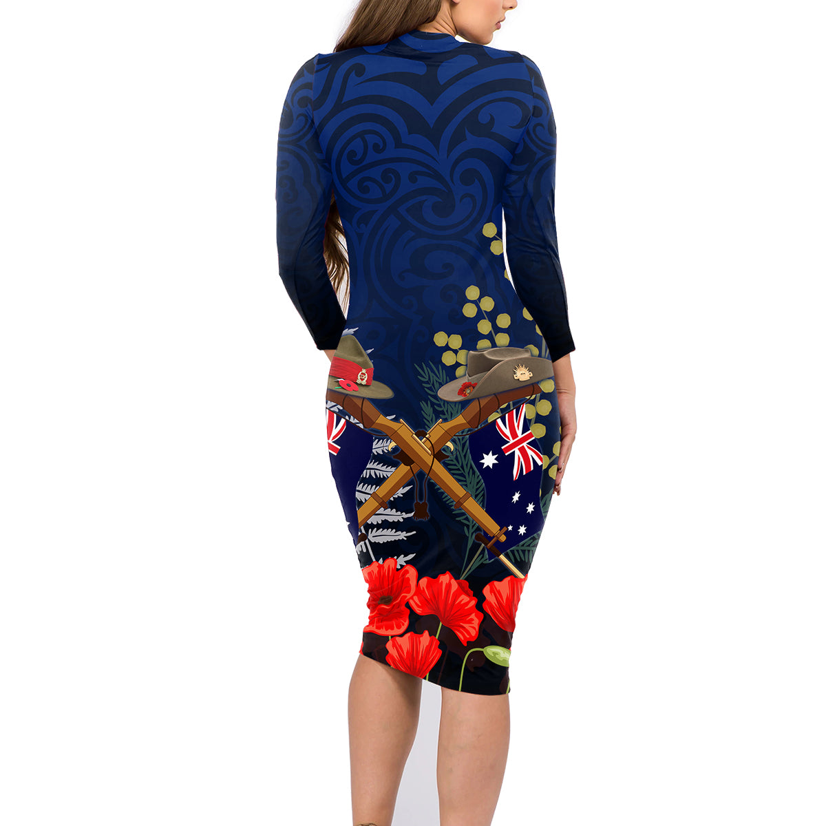 Anzac Day Aussie Mix Maori In Memories Family Matching Long Sleeve Bodycon Dress and Hawaiian Shirt LT7 - Polynesian Pride