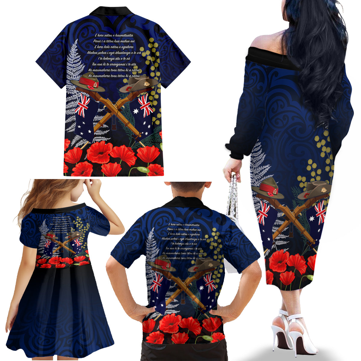 Anzac Day Aussie Mix Maori In Memories Family Matching Off Shoulder Long Sleeve Dress and Hawaiian Shirt LT7 - Polynesian Pride