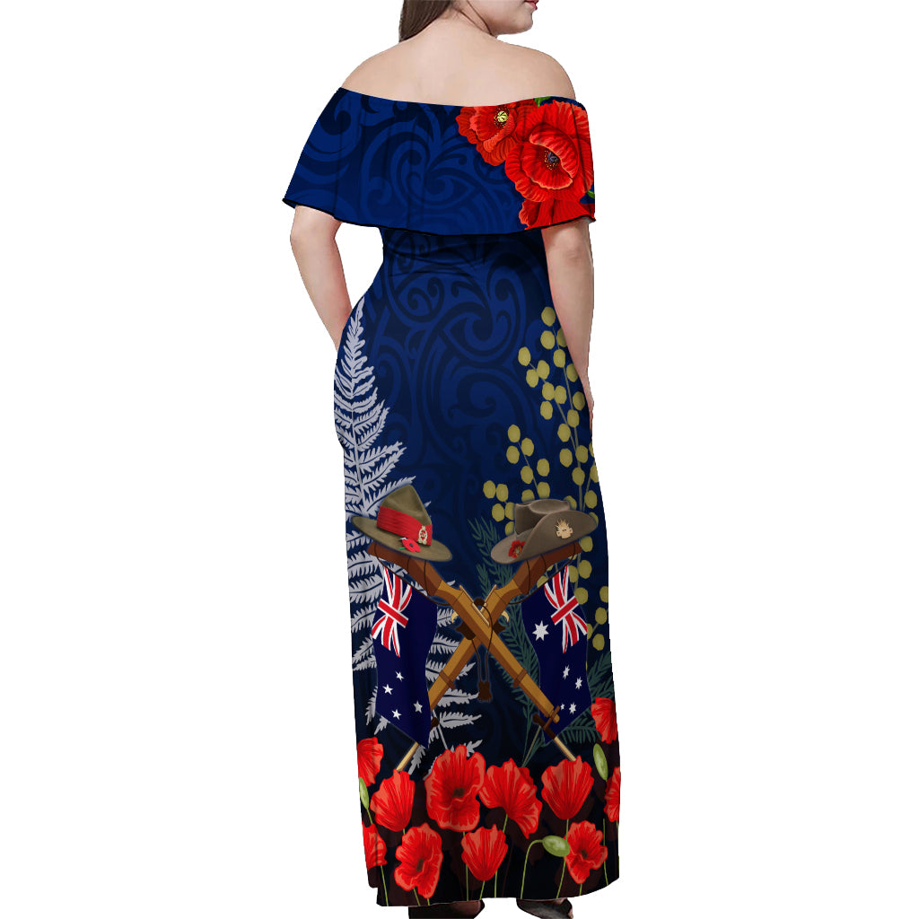 Anzac Day Aussie Mix Maori In Memories Off Shoulder Maxi Dress LT7 - Polynesian Pride