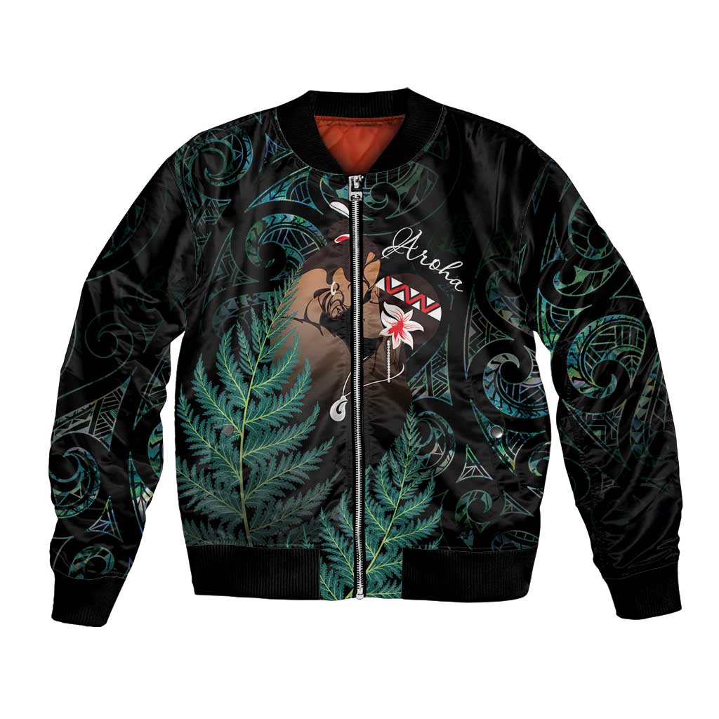Maori Hongi Valentine Bomber Jacket Aroha Ahau Ki A Koe LT7 Unisex Emerald - Polynesian Pride