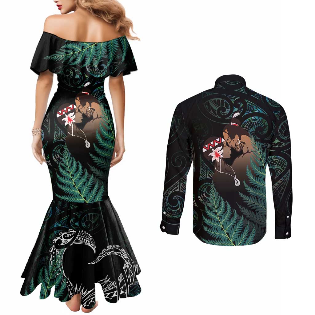 Maori Hongi Valentine Couples Matching Mermaid Dress and Long Sleeve Button Shirt Aroha Ahau Ki A Koe