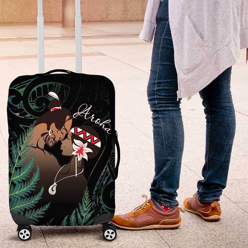 Maori Hongi Valentine Luggage Cover Aroha Ahau Ki A Koe LT7 Emerald - Polynesian Pride