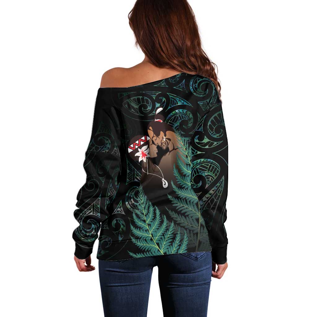 Maori Hongi Valentine Off Shoulder Sweater Aroha Ahau Ki A Koe