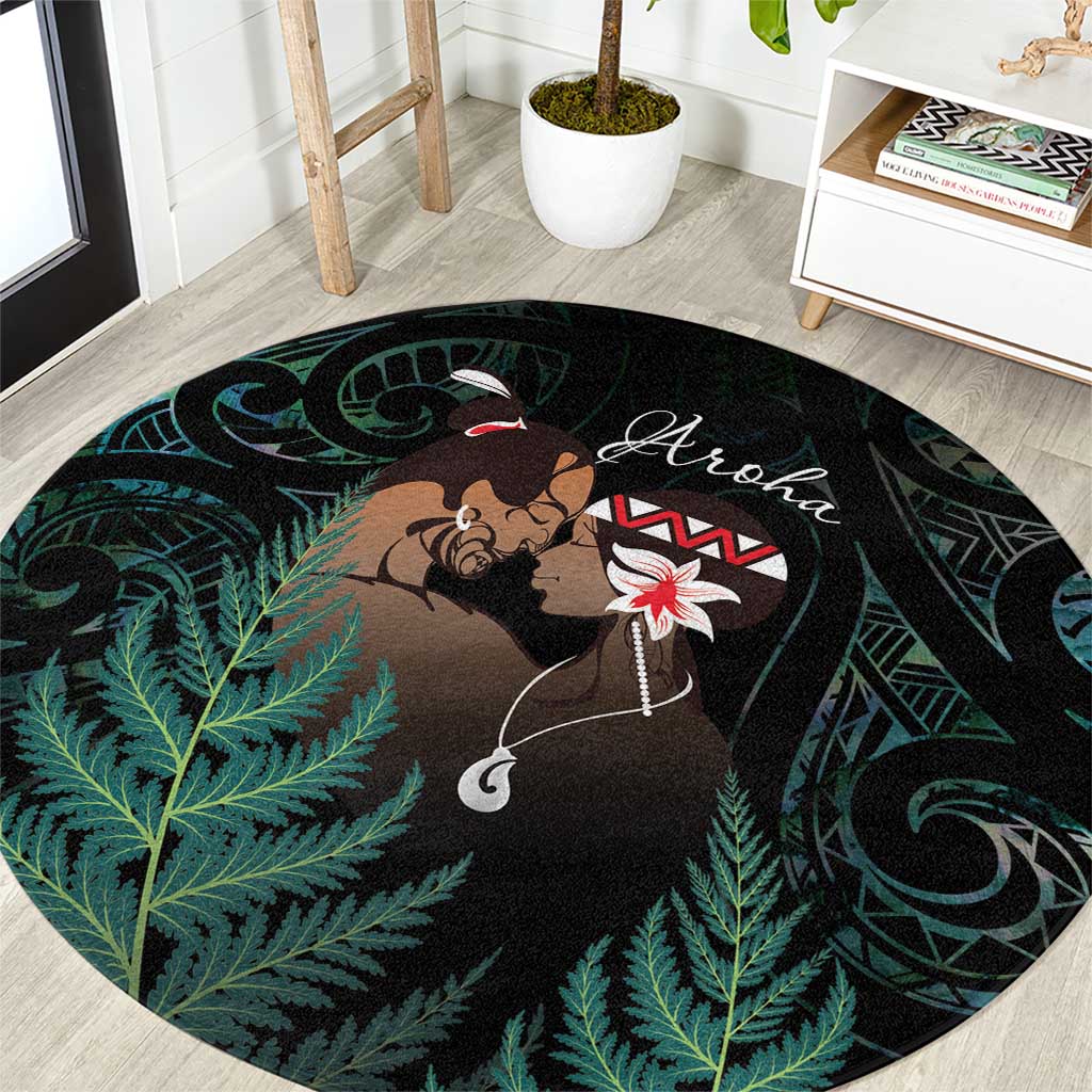 Maori Hongi Valentine Round Carpet Aroha Ahau Ki A Koe LT7 Emerald - Polynesian Pride