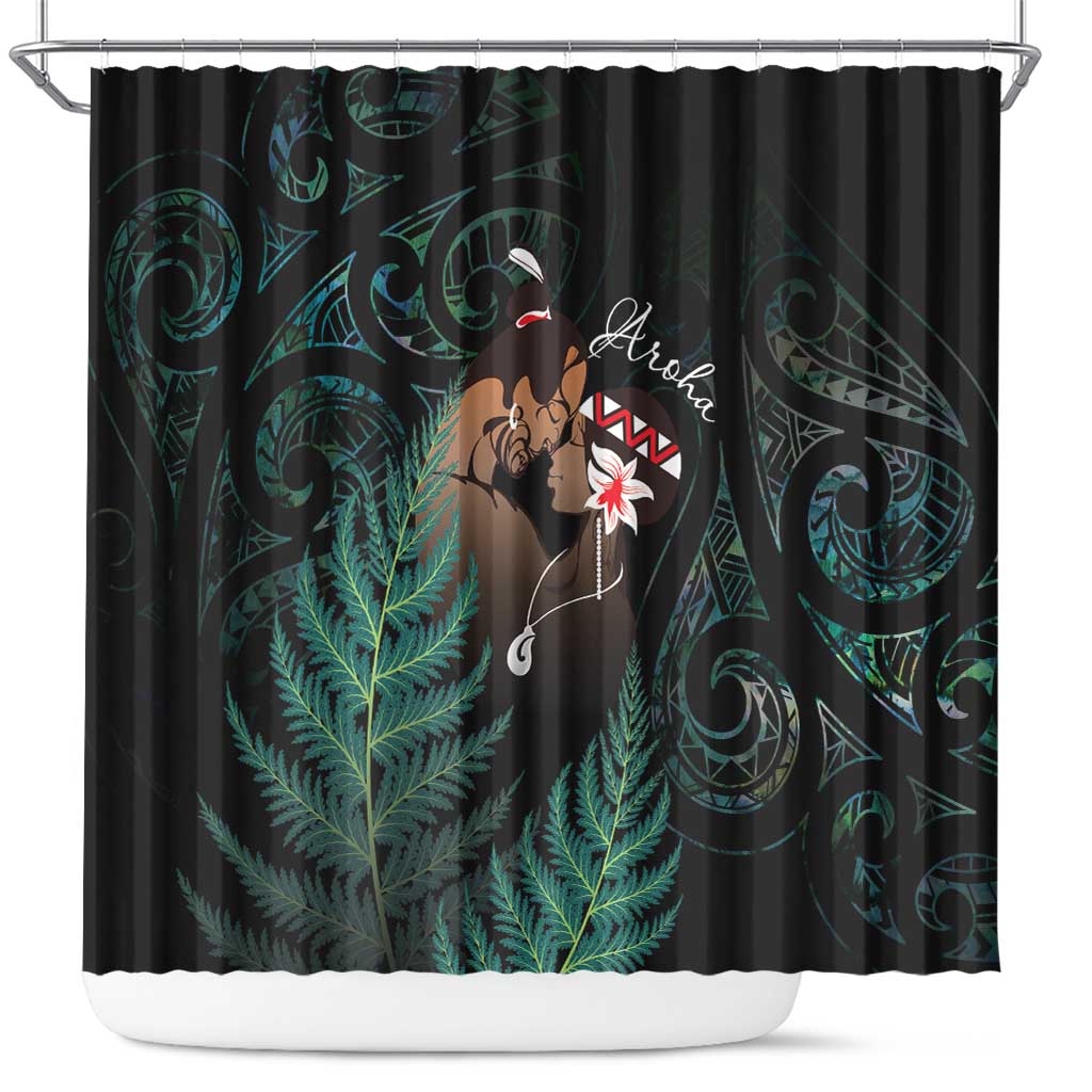 Maori Hongi Valentine Shower Curtain Aroha Ahau Ki A Koe LT7 Emerald - Polynesian Pride
