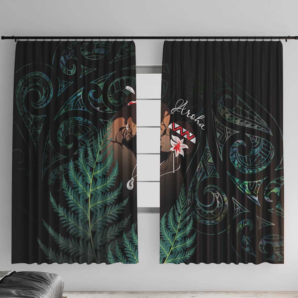 Maori Hongi Valentine Window Curtain Aroha Ahau Ki A Koe LT7 With Hooks Emerald - Polynesian Pride