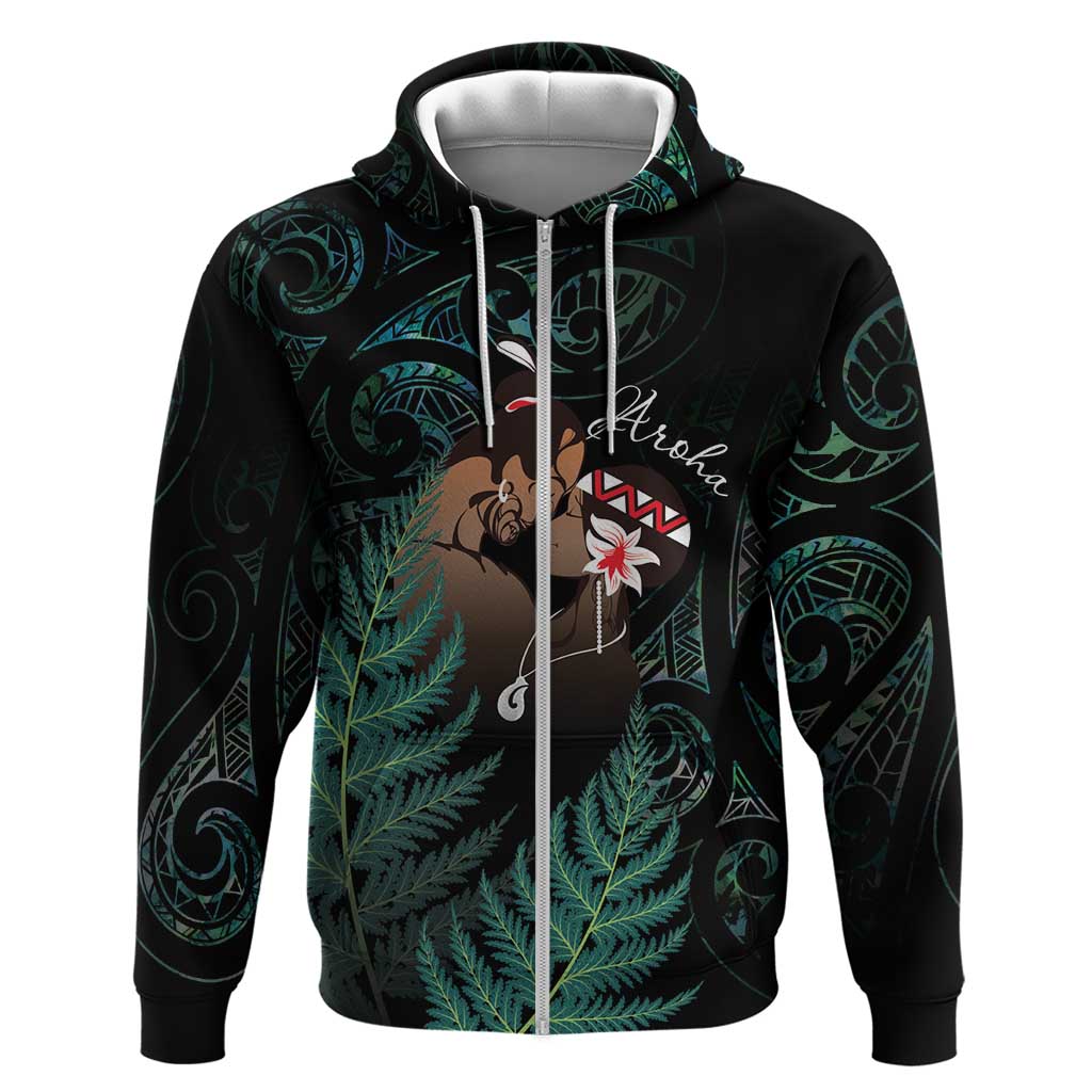 Maori Hongi Valentine Zip Hoodie Aroha Ahau Ki A Koe LT7 Zip Hoodie Emerald - Polynesian Pride