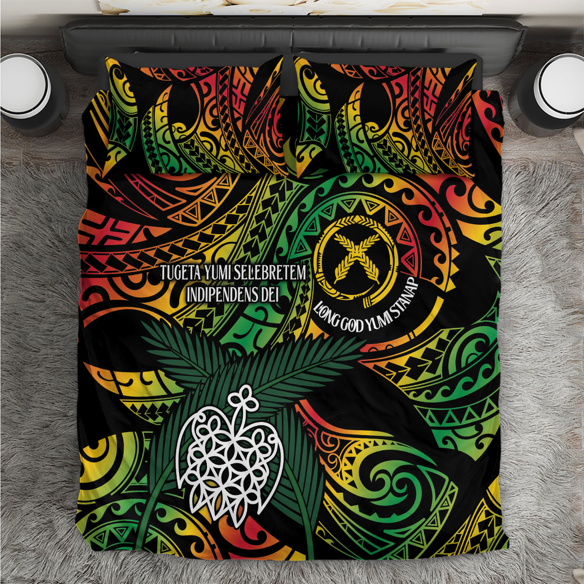 Vanuatu Indipendens Dei Bedding Set Mix Traditional Sand Drawing