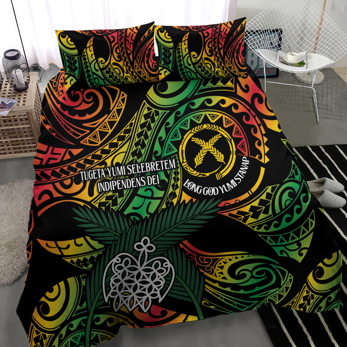 Vanuatu Indipendens Dei Bedding Set Mix Traditional Sand Drawing