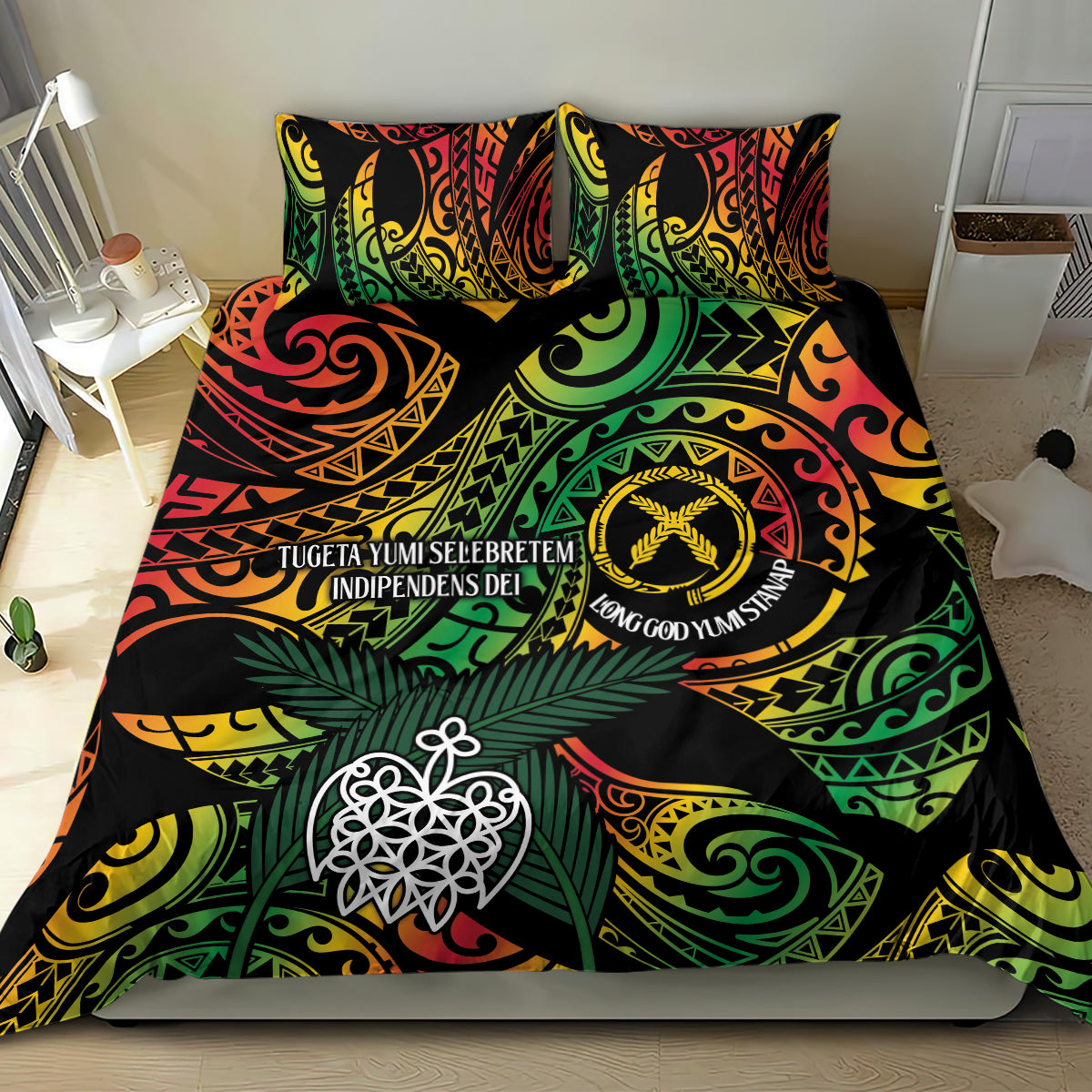 Vanuatu Indipendens Dei Bedding Set Mix Traditional Sand Drawing