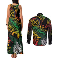 Vanuatu Indipendens Dei Couples Matching Tank Maxi Dress and Long Sleeve Button Shirt Mix Traditional Sand Drawing