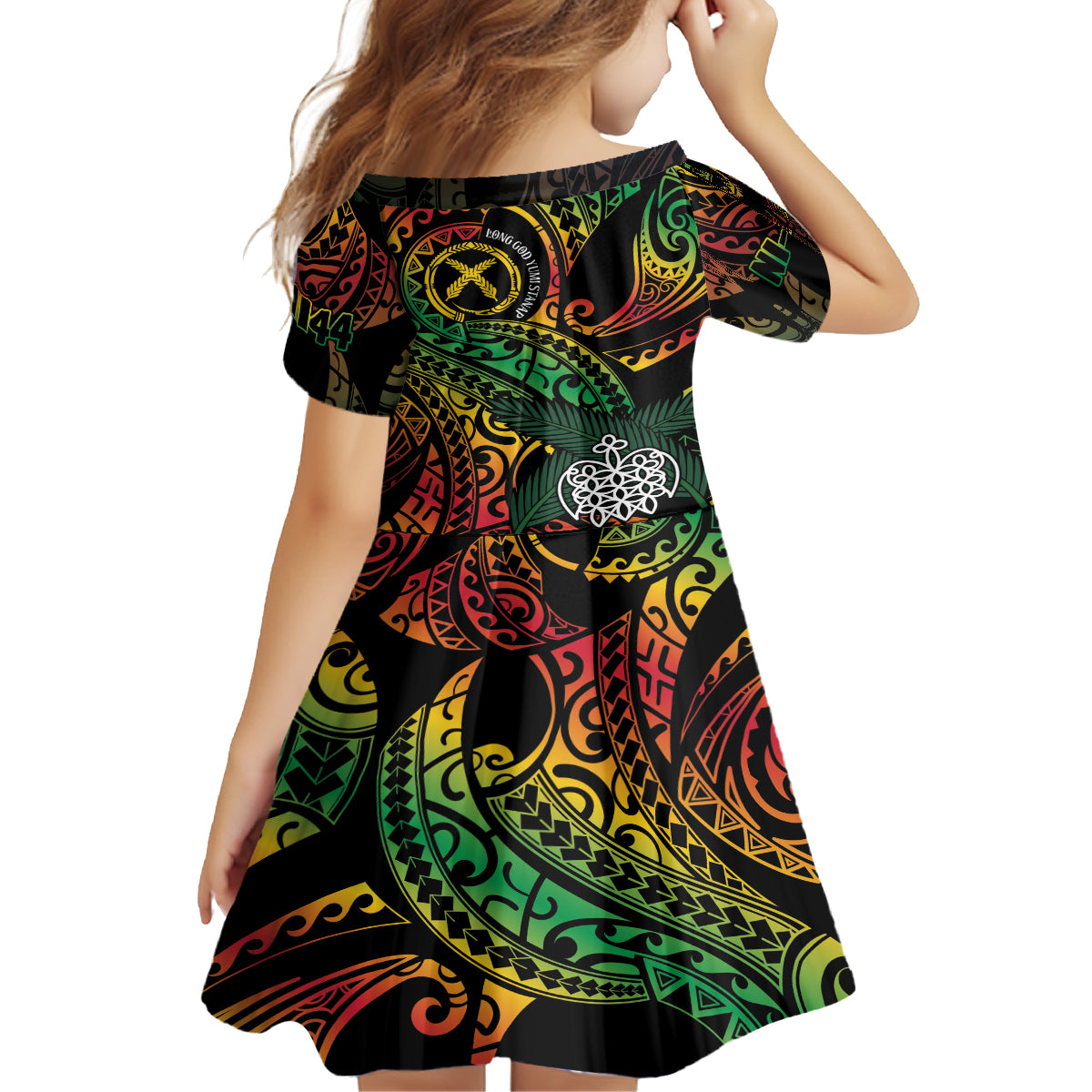 Vanuatu Indipendens Dei Kid Short Sleeve Dress Mix Traditional Sand Drawing