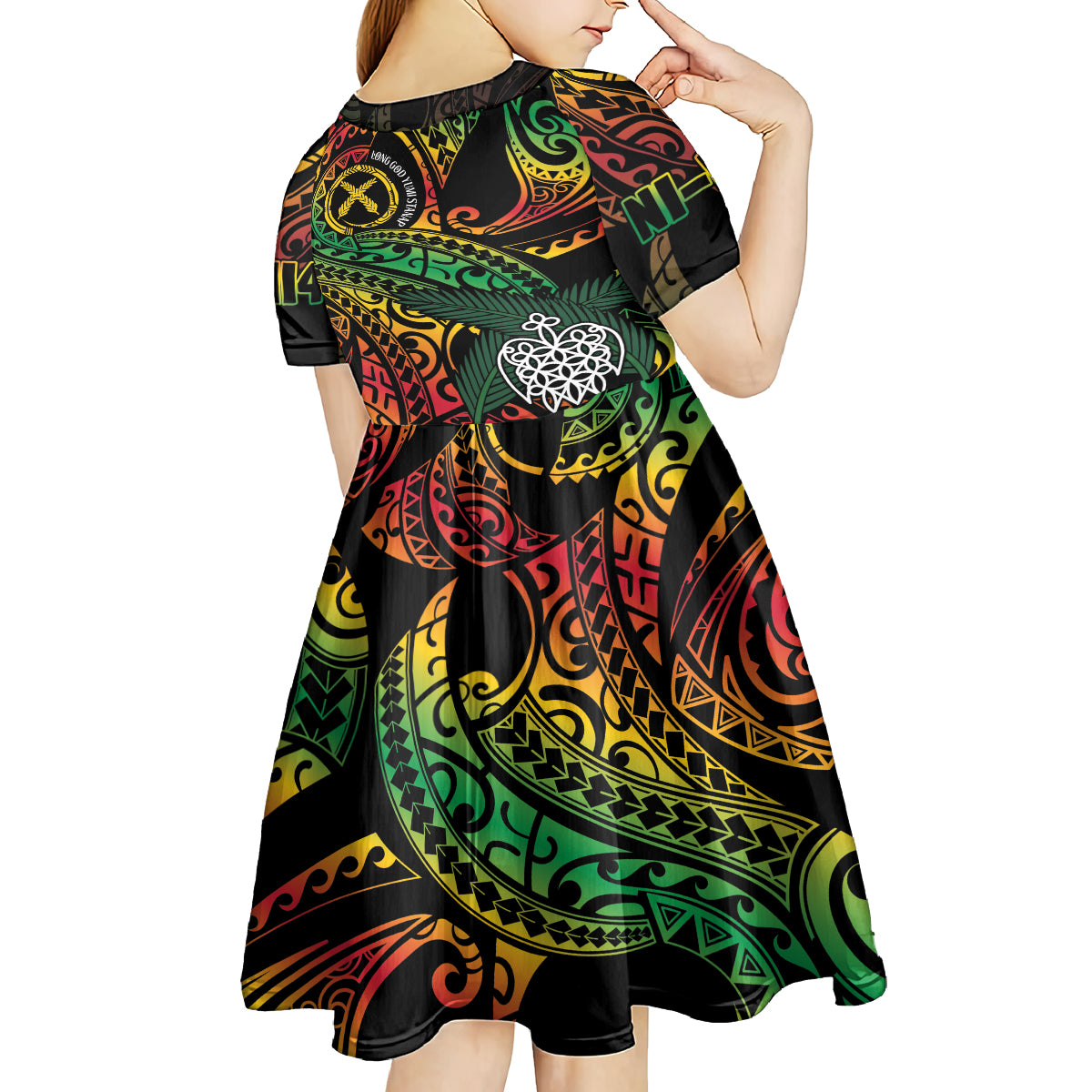Vanuatu Indipendens Dei Kid Short Sleeve Dress Mix Traditional Sand Drawing