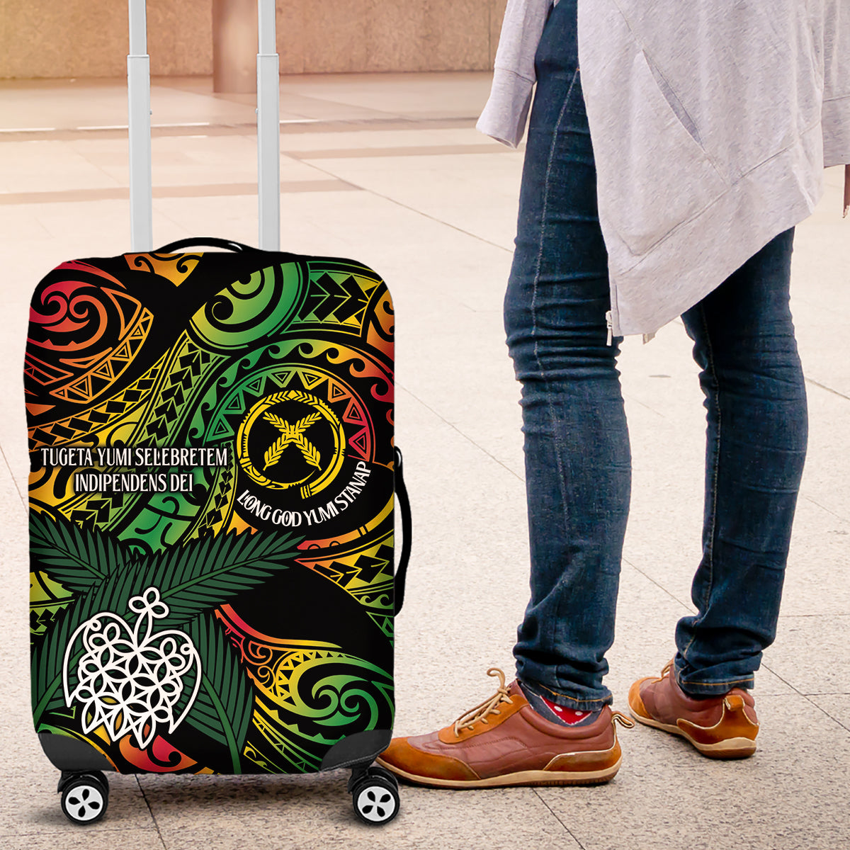 Vanuatu Indipendens Dei Luggage Cover Mix Traditional Sand Drawing LT7 Colorful - Polynesian Pride