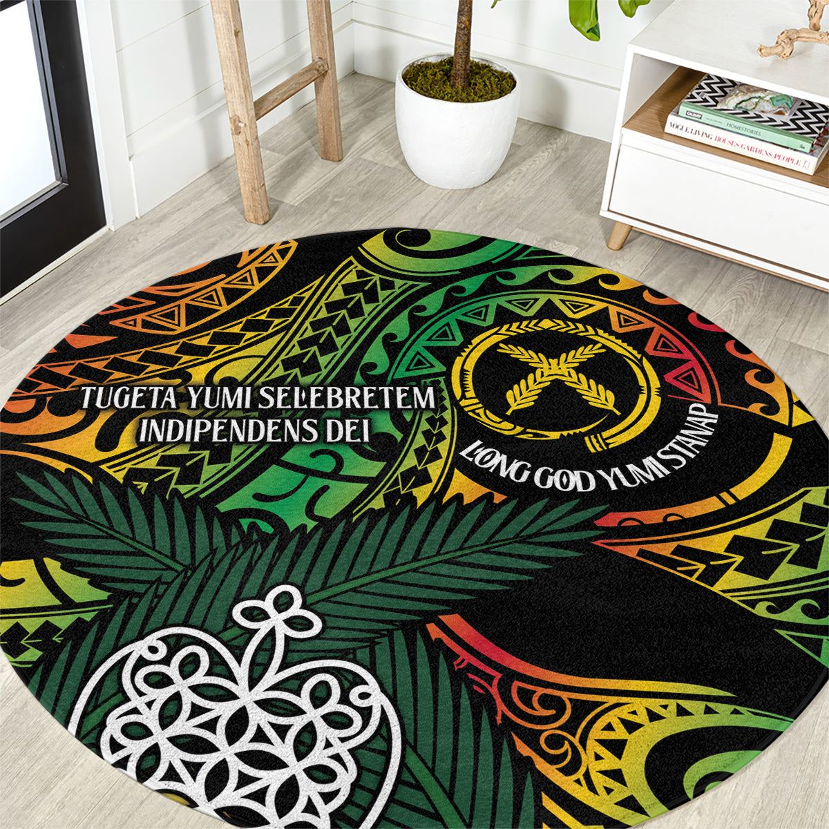 Vanuatu Indipendens Dei Round Carpet Mix Traditional Sand Drawing LT7 Colorful - Polynesian Pride