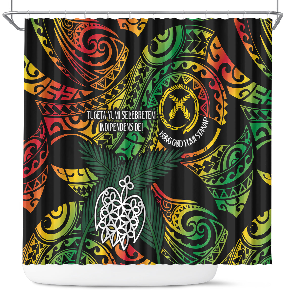 Vanuatu Indipendens Dei Shower Curtain Mix Traditional Sand Drawing LT7 Colorful - Polynesian Pride