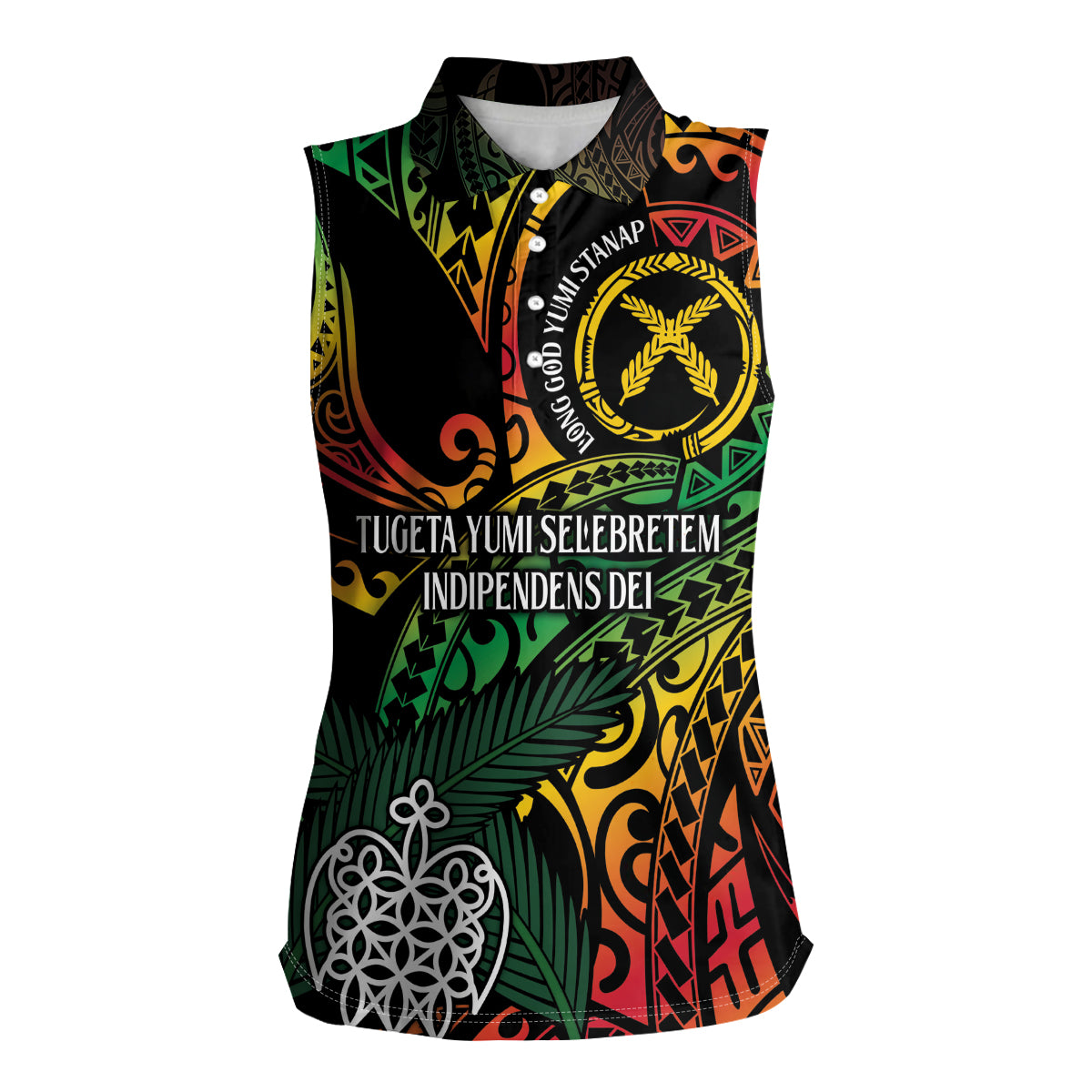 Vanuatu Indipendens Dei Women Sleeveless Polo Shirt Mix Traditional Sand Drawing LT7 Female Colorful - Polynesian Pride