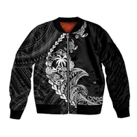 Personalised Guam Bomber Jacket Tribal Turtles Curves Style - Black LT7 Unisex Black - Polynesian Pride