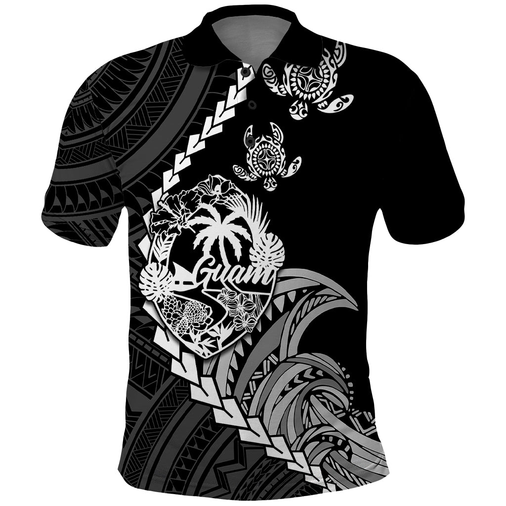 Custom Guam Polo Shirt Tribal Turtles Curves Style Black LT7 Black - Polynesian Pride