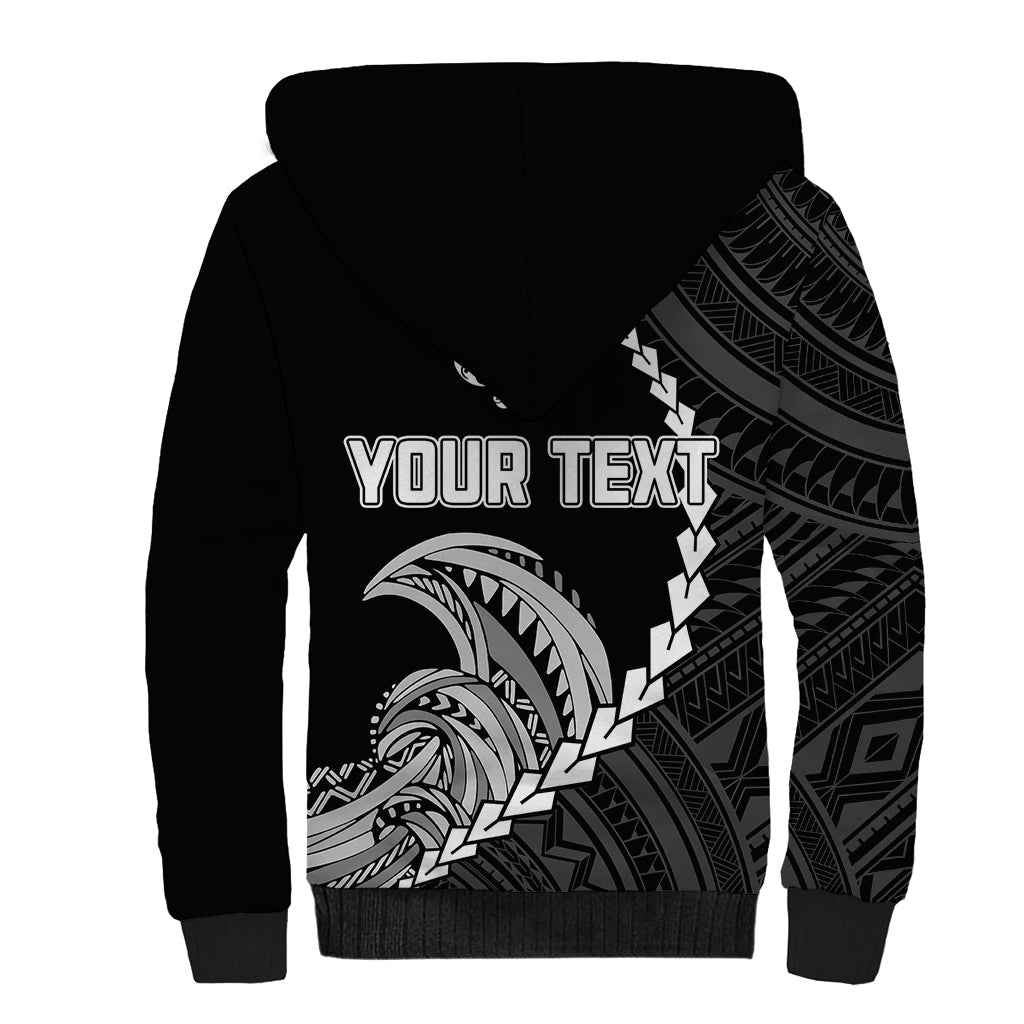 Personalised Guam Sherpa Hoodie Tribal Turtles Curves Style - Black LT7 - Polynesian Pride