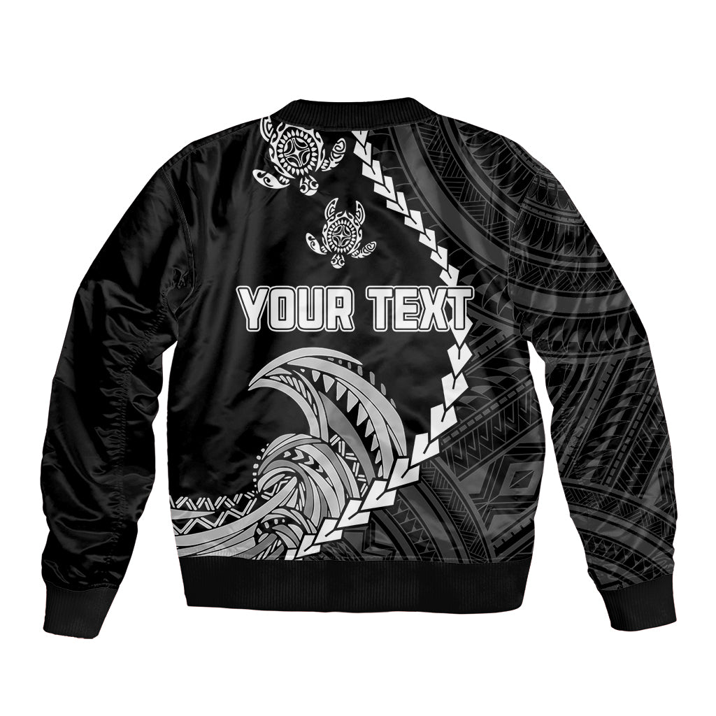Personalised Guam Sleeve Zip Bomber Jacket Tribal Turtles Curves Style - Black LT7 - Polynesian Pride