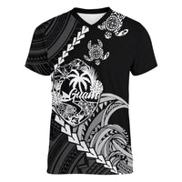 Personalised Guam Women V Neck T Shirt Tribal Turtles Curves Style - Black LT7 Female Black - Polynesian Pride