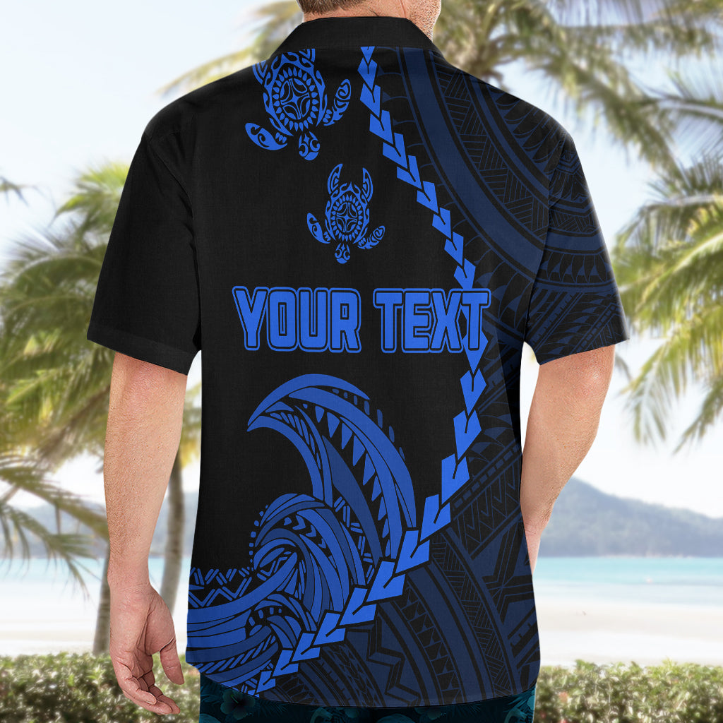 Personalised Guam Hawaiian Shirt Tribal Turtles Curves Style - Blue LT7 - Polynesian Pride