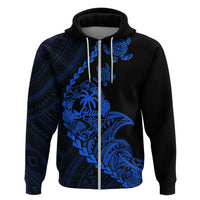 Custom Guam Hoodie Tribal Turtles Curves Style Blue LT7 Zip Hoodie Blue - Polynesian Pride