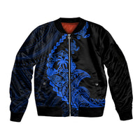 Personalised Guam Sleeve Zip Bomber Jacket Tribal Turtles Curves Style - Blue LT7 Unisex Blue - Polynesian Pride