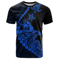 Custom Guam T Shirt Tribal Turtles Curves Style Blue LT7 Blue - Polynesian Pride