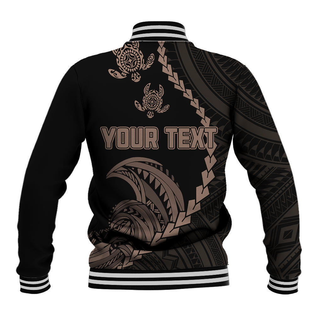 Personalised Guam Baseball Jacket Tribal Turtles Curves Style - Brown LT7 - Polynesian Pride