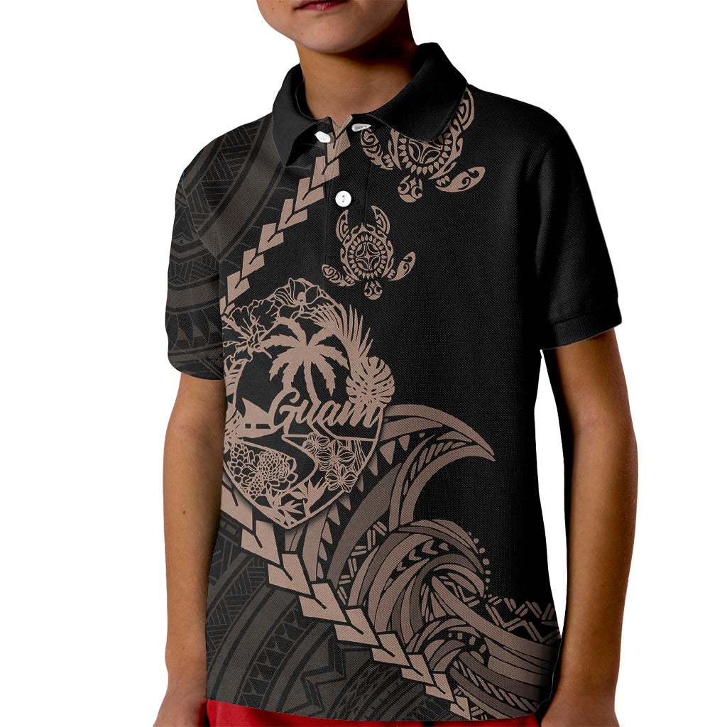 Personalised Guam Kid Polo Shirt Tribal Turtles Curves Style - Brown LT7 Kid Brown - Polynesian Pride