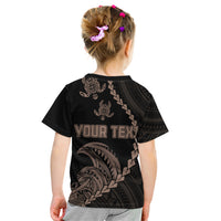 Personalised Guam Kid T Shirt Tribal Turtles Curves Style - Brown LT7 - Polynesian Pride