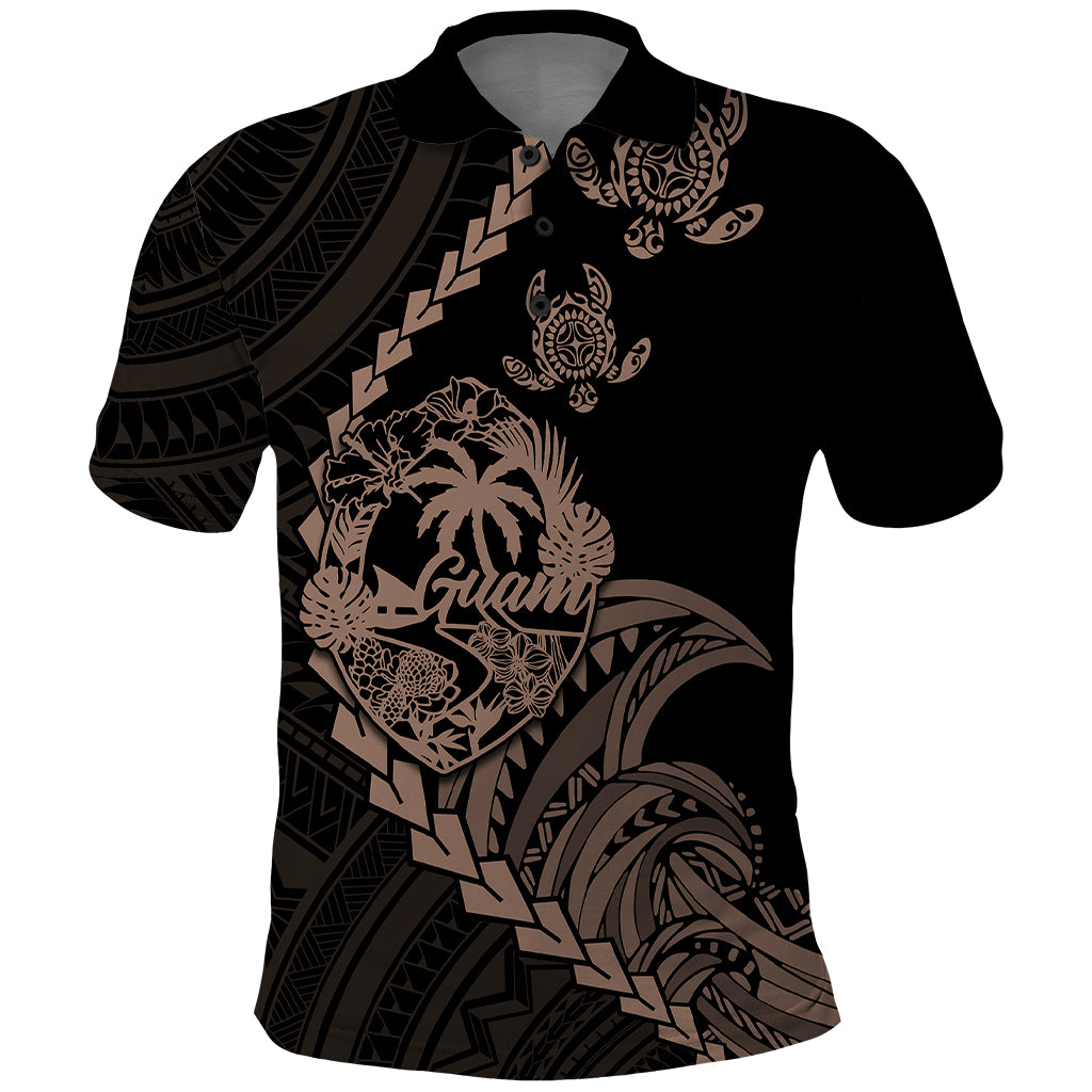 Custom Guam Polo Shirt Tribal Turtles Curves Style Brown LT7 Brown - Polynesian Pride