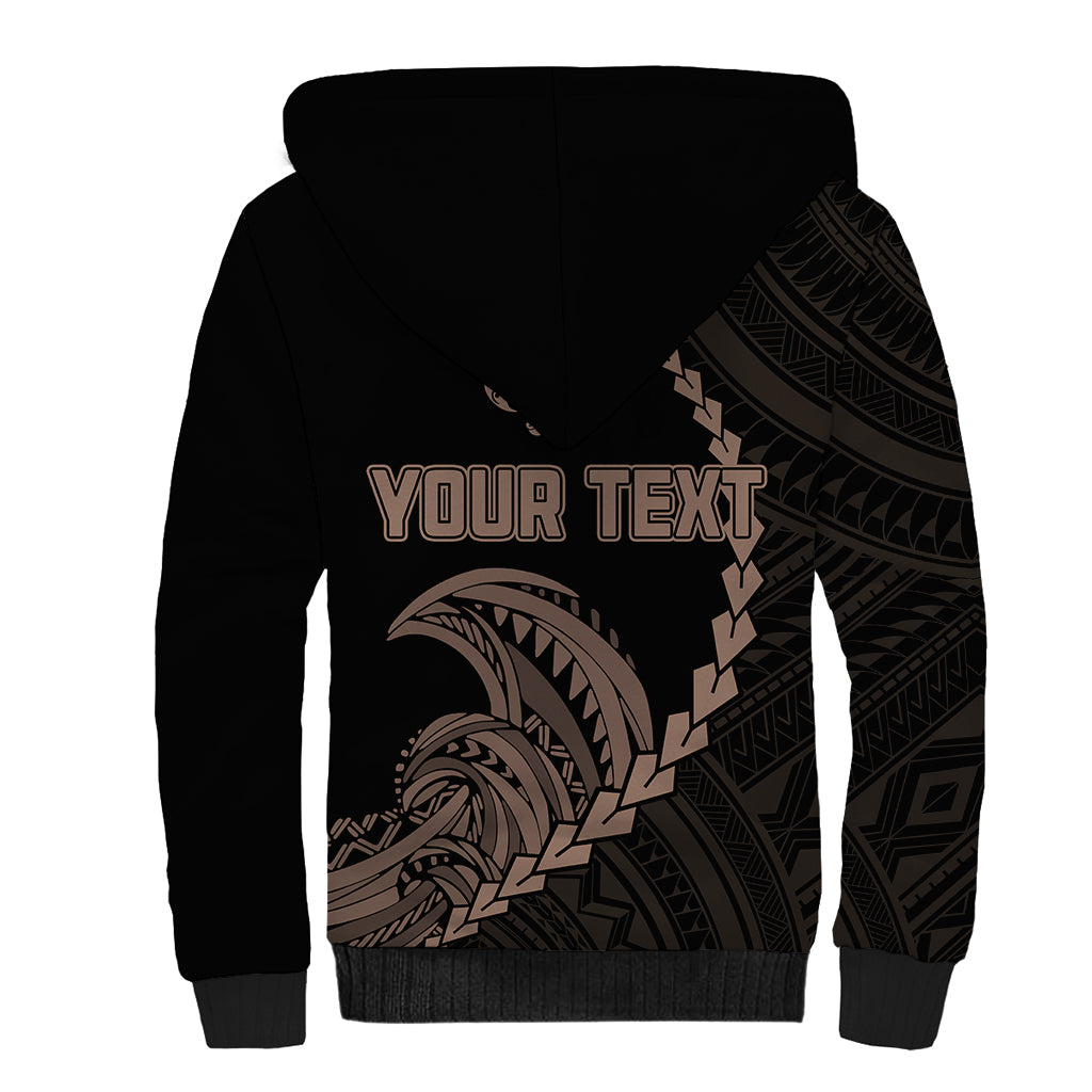 Personalised Guam Sherpa Hoodie Tribal Turtles Curves Style - Brown LT7 - Polynesian Pride
