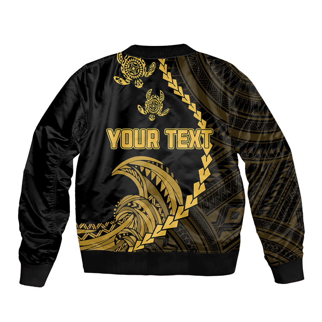 Personalised Guam Bomber Jacket Tribal Turtles Curves Style - Gold LT7 - Polynesian Pride