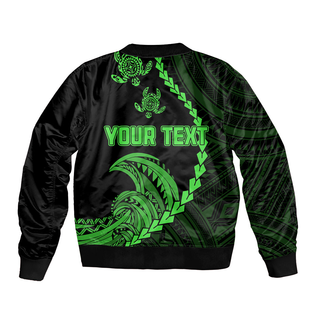 Personalised Guam Bomber Jacket Tribal Turtles Curves Style - Green LT7 - Polynesian Pride