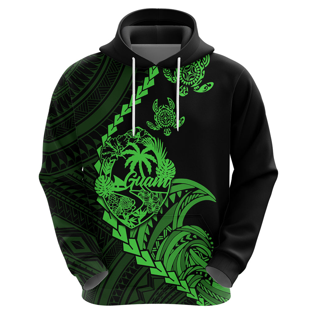 Custom Guam Hoodie Tribal Turtles Curves Style Green LT7 - Polynesian Pride