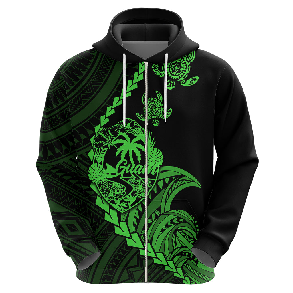 Custom Guam Hoodie Tribal Turtles Curves Style Green LT7 - Polynesian Pride