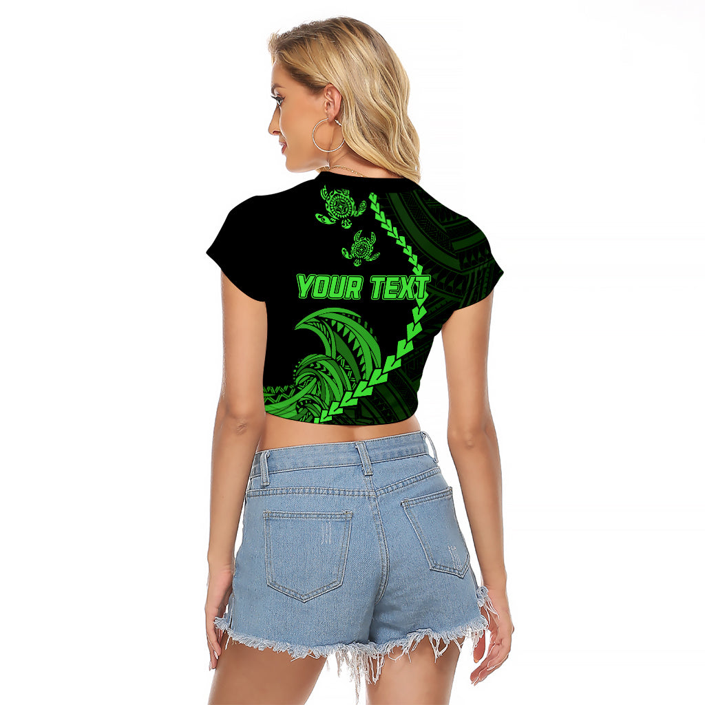 Personalised Guam Raglan Cropped T Shirt Tribal Turtles Curves Style - Green LT7 - Polynesian Pride